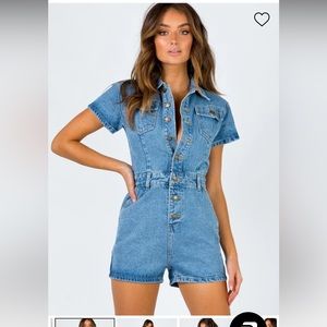 princess polly - lioness you know what’s up denim romper size xxs